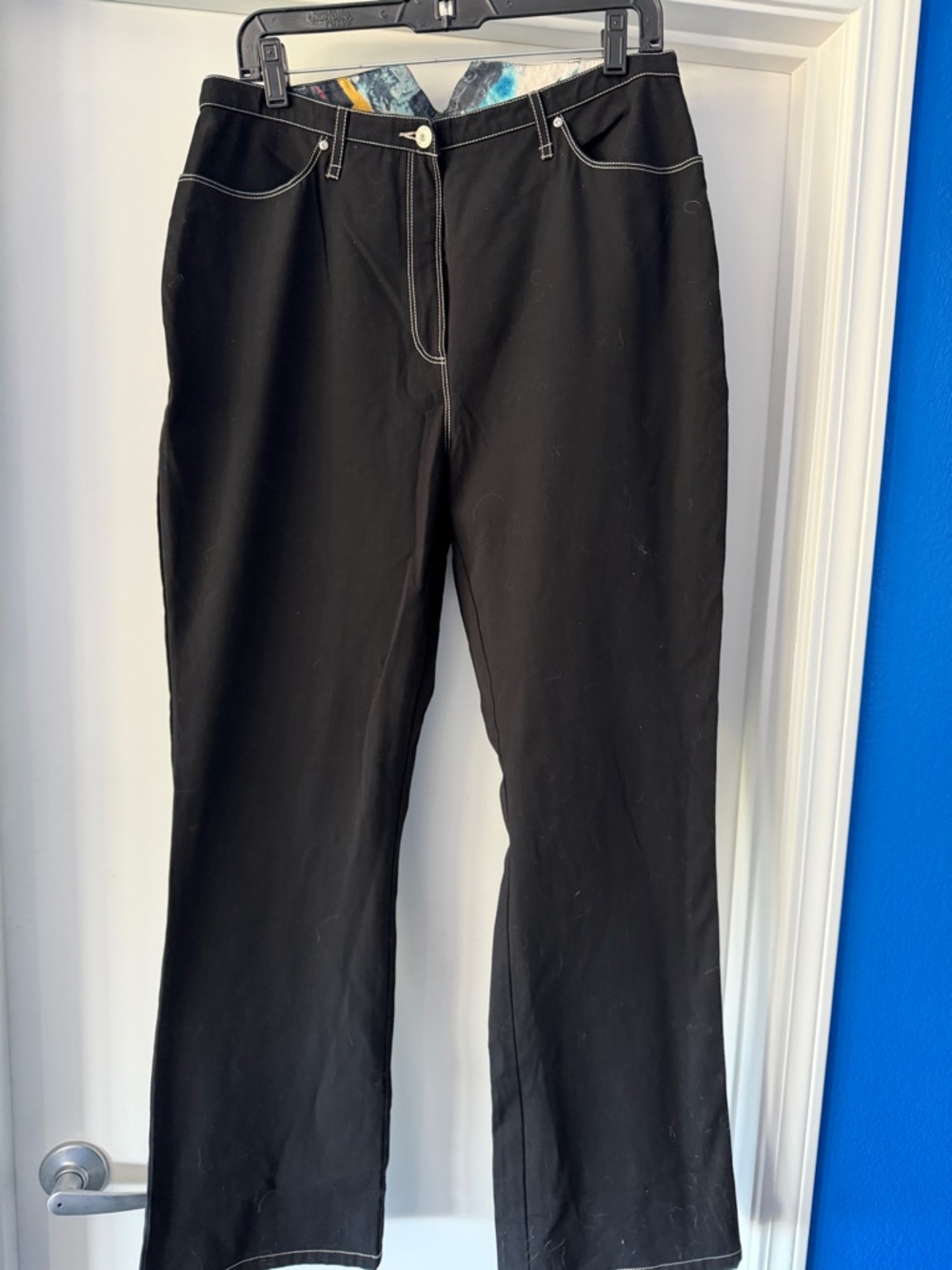 Alain Weiz -Designer Black Wide-Leg Pants with Contrast Stitching